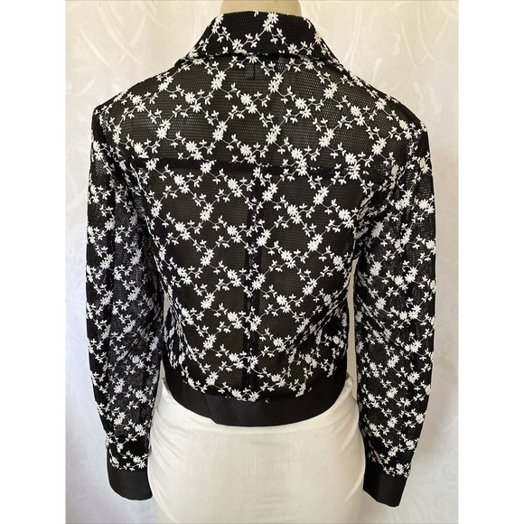 Sachin & Babi Mesh Embroidered Floral Moto Jacket Blazer Black White Zip… - Picture 4 of 7
